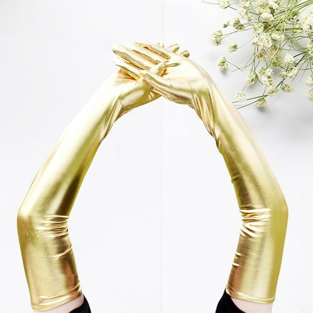 Señoras 53cm largo guantes metálicos Dance Opera Cosplay vestido de Oro  Hugo Guantes largos