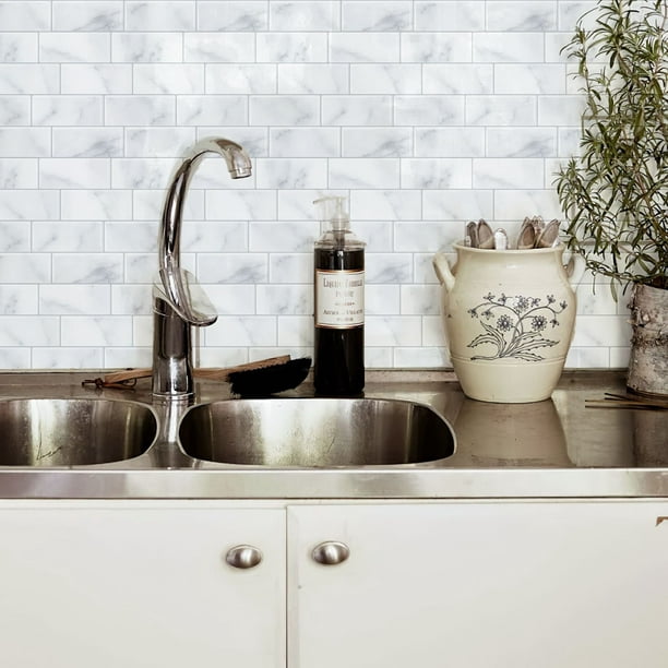 Papel pintado autoadhesivo para azulejos, color plateado cepillado, 28 x 24  cm, estilo mosaico, adhesivo de pared, película decorativa impermeable para  azulejos de baño y cocina JM