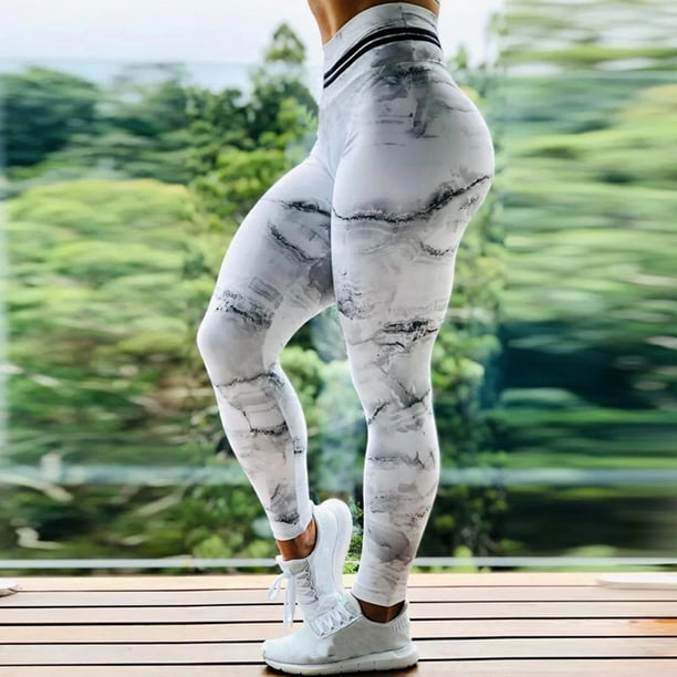 Gibobby Pantalon yoga mujer Calzoncillos elásticos de cintura alta con  estampado de mujer Pantalones de yoga para correr y fitness(Blanco,M)