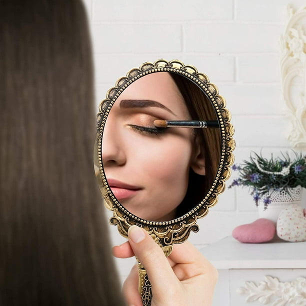 Espejo de mano vintage, pequeños espejos decorativos de mano para  maquillaje facial Flor en relieve Espejo cosmético personal de viaje  antiguo portátil Adepaton WRMH-924-2