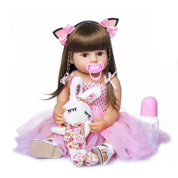 muñeca renacida decdeal 22 pulgadas reborn baby doll silicona de cuerpo completo realista cute bath dolls muñeca de regalo para bebé con diadema de oreja de gato y vestido rosa