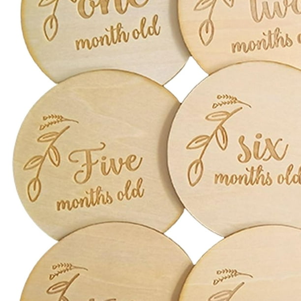16 tarjetas mensuales de madera para bebé, discos de marcador de hitos  mensuales de doble cara, círculos de madera para bebés, letreros de meses  para