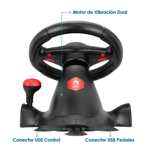 Volante con Pedales Compatible con PC y Consolas (PC, PS4, PS5, Xbox One,  Xbox Series X) Marvo VZ-PC-V