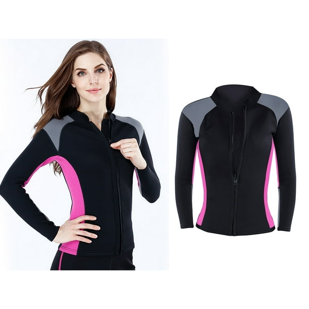 Chaqueta de traje de neopreno de mujer Cremallera delantera para buceo  Natación L rosa