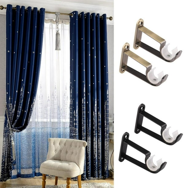 Soporte para barra de cortina, soportes dobles para barra de cortina,  soportes resistentes para cortinero, ganchos negros para cortinas de pared