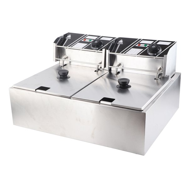  Freidora profunda comercial con 2 cestas, cesta eléctrica doble  de acero inoxidable de 12 litros, freidora de temperatura ajustable de  papas fritas, donas, fritas francesas, restaurante, cocina, 5000 W : Hogar  y Cocina