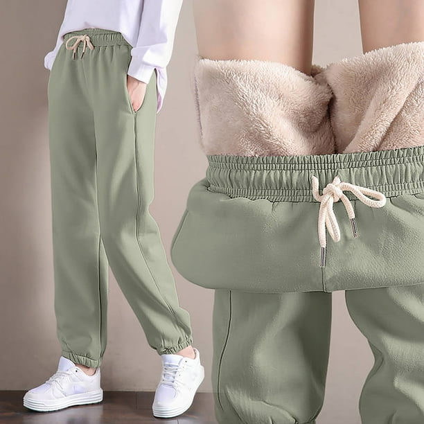 Gibobby Pantalones para mujer cintura alta para el frío Pantalones  deportivos gruesos de felpa de otoño e invierno con plumón de para mujer