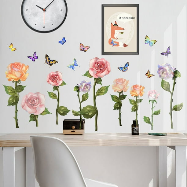 Pegatinas para paredes pared calcomanía etiqueta etiquetas flor tatuajes de  pared para paredes de palo en el arte de la pared por DecalIsland flor con  mariposas SD 033 -  México