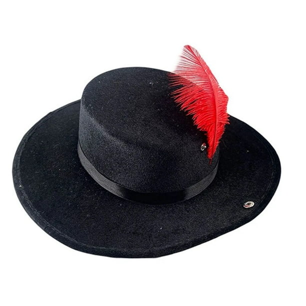 Sombrero pirata mujer de terciopelo negro con adornos rojos con
