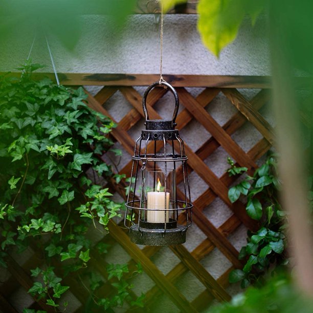 Farol porta velas hierro forjado cristal