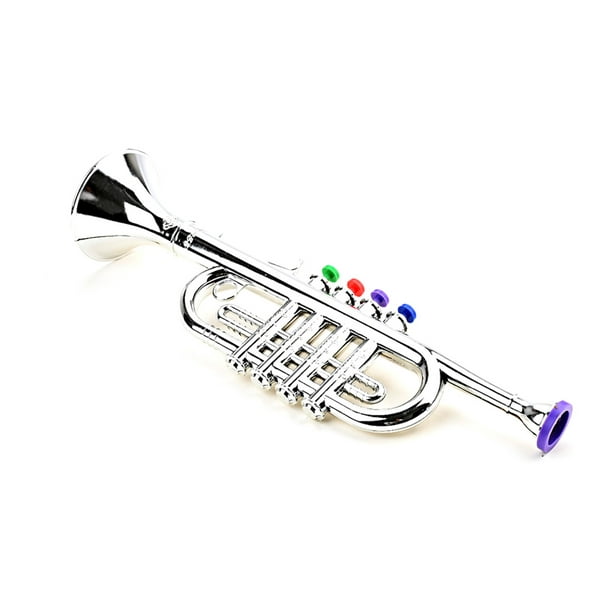 Trompeta para niños juguete educativo musical instrumentos de viento abs  trompeta de oro metálico con 4 teclas de colores para niños