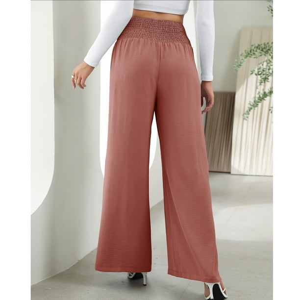 Pantalones de Pierna Ancha Casuales para Mujer, Cintura Alta Elástica de  Color, Tela Suave Versátil, Cintura Ancha, Pantalones Sueltos para Dama  para