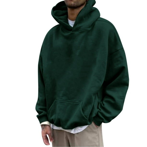 Gibobby Sudaderas de hombre Sudadera con capucha de forro polar para hombre  mezcla de algodón con capucha color liso con cordón(Verde,XG)