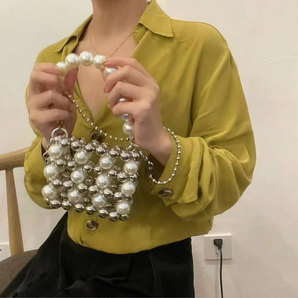 NUEVOS, pequeños bolsos de mano para mujer, bolsos cruzados con cadena de  perlas, solapa 