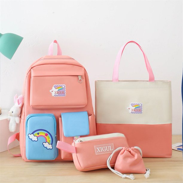 Conjunto de 5 piezas de mochila Kawaii para niñas, bolsa escolar para  estudiantes, bolsas para libros