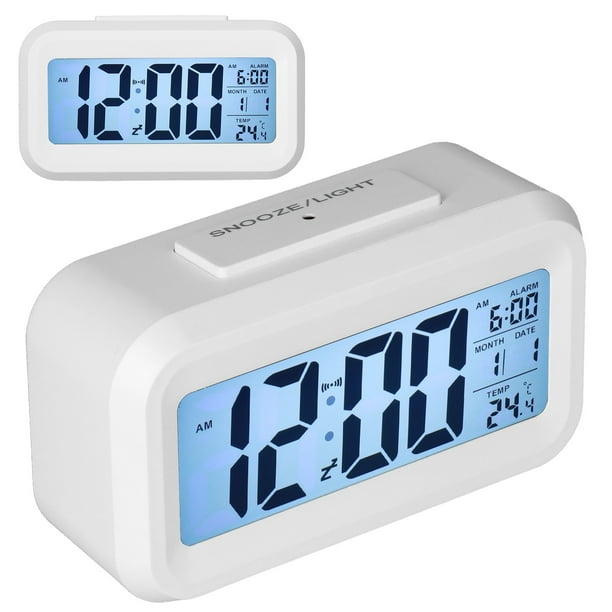 Reloj despertador digital con pantalla LED/LCD mejorada, reloj digital con  linterna, brillo ajustable, repetición, reloj de viaje pequeño a pilas para