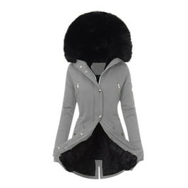 Chaqueta cálida para mujer, abrigo de invierno sólido con cuello  encapuchado, ropa de abrigo de lana de cordero Fridja po294