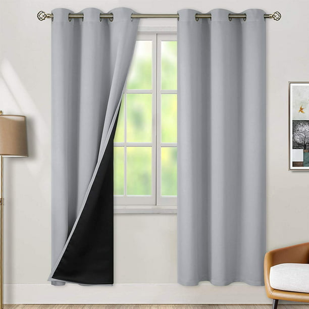Hiasan Cortinas de terciopelo gris 100% opacas para dormitorio con  alzapaños, doble capa de oscurecimiento de la habitación, aislamiento  térmico y
