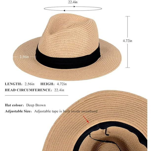 Sombreros de paja de Panamá para mujer Sombrero de sol de playa de verano  Sombrero Fedora de ala ancha Caqui TUNC Sencillez