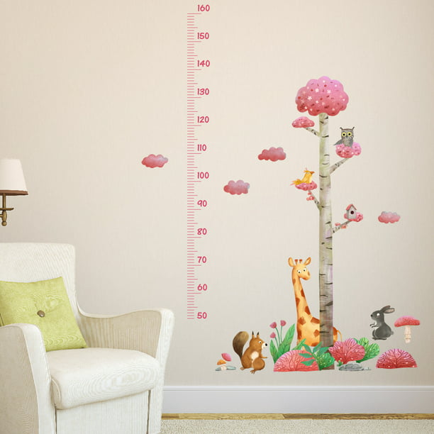 Nuevo color bosque animal árbol altura pegatina pegatinas de pared jardín  de infantes habitación de los niños pegatinas de pared decorativas  creativas (rosa) JAMW Sencillez