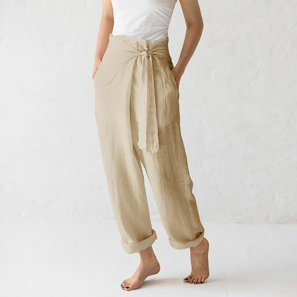 Pantalon Ancho Mujer,Pantalones De Lino Para Mujer Pantalones