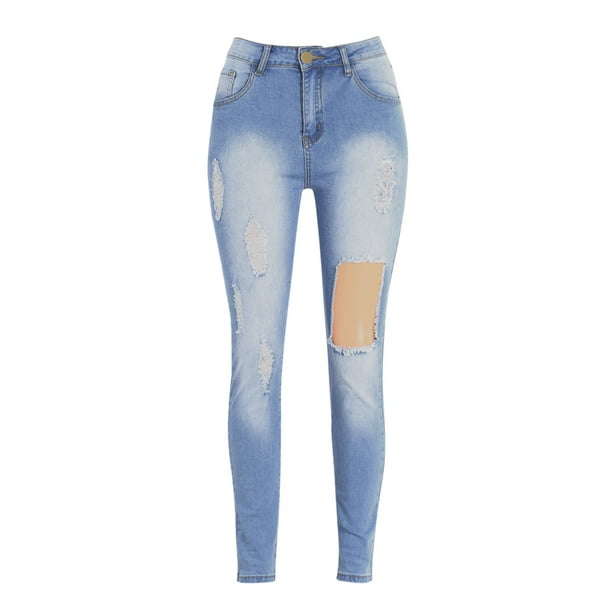 Gibobby Gibobby Pantalones Jean Mujer Juniors Jeans altos desgastados Lift  Jeans ajustados con cintura rasgada para mujer Jeans para mujer (Azul, S)