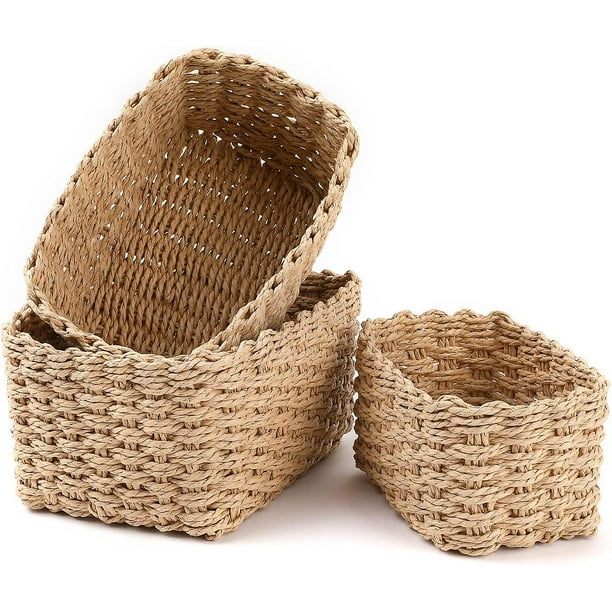 Juego de 4 cestas de almacenamiento color beige para organizar, canastas  tejidas resistentes de cuerda de papel, cestas decorativas de mimbre
