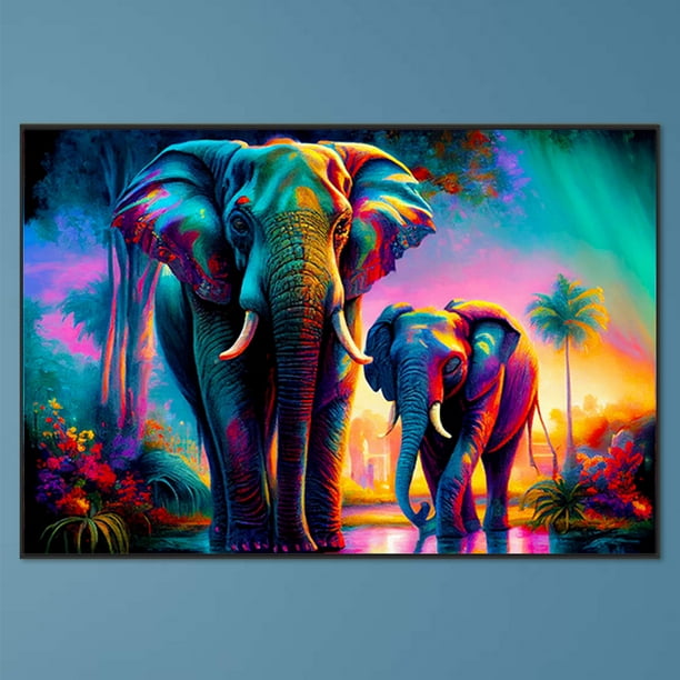 Cuadros Decorativos Pintura de diamante 5D DIY Taladro redondo completo Dos elefantes  Decoración para el hogar Arte Artesanía Wdftyju embutido en tela