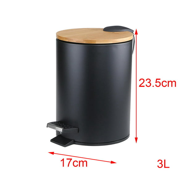 Papelera de baño 3L, Cubo de basura con pedal y cierre suave, Papelera de  diseño elegante con tapa de madera de bambú