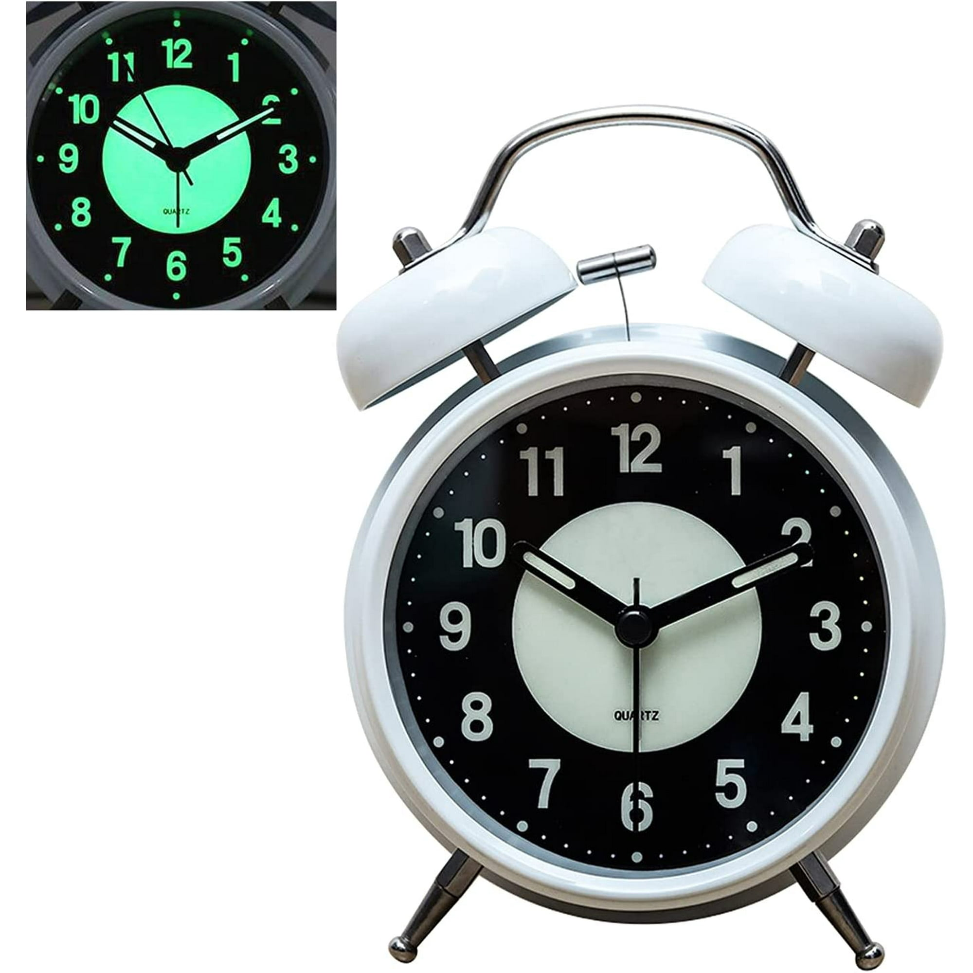 Reloj despertador con luz de cuarzo analógico de doble campana retro sin  tictac de 4 con alarma fuerte y luz nocturna JAMW Sencillez