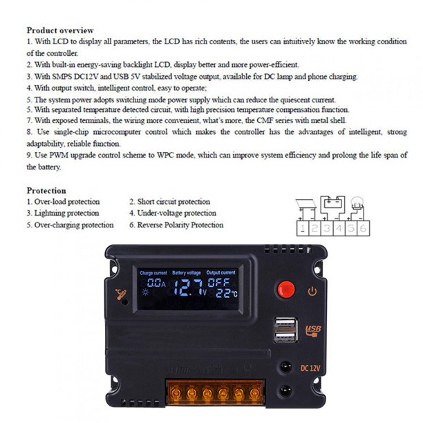 Regulador de panel solar controlador de carga solar 12V 24V 20A para patio  de casa Higoodz Otros