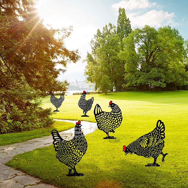 5 Pcs Figuras Jardin Exterior Silueta de Gallina Decoración de Jardín de  Acrílica para Césped Camino