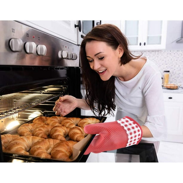 Guantes de horno de silicona resistentes al calor, juego de guantes de  horno y soportes para ollas, juego de 5 guantes de cocina para cocinar