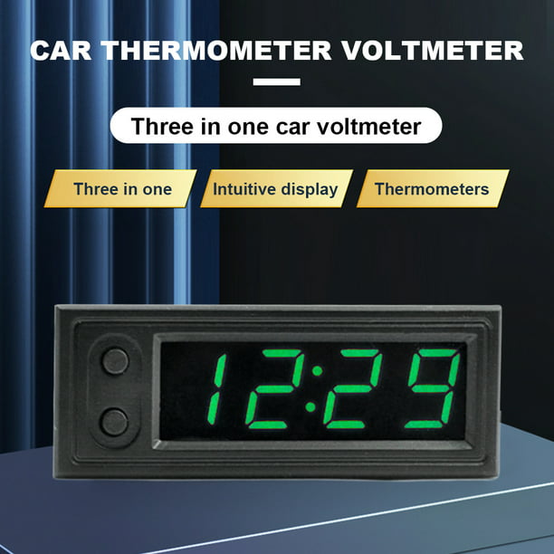 Voltímetro Del Termómetro Del Coche Termómetro de coche 3 en 1, voltímetro,  reloj digital de 12 V, probador de voltaje (rojo) Sywqhk Accesorios para  autos y motos