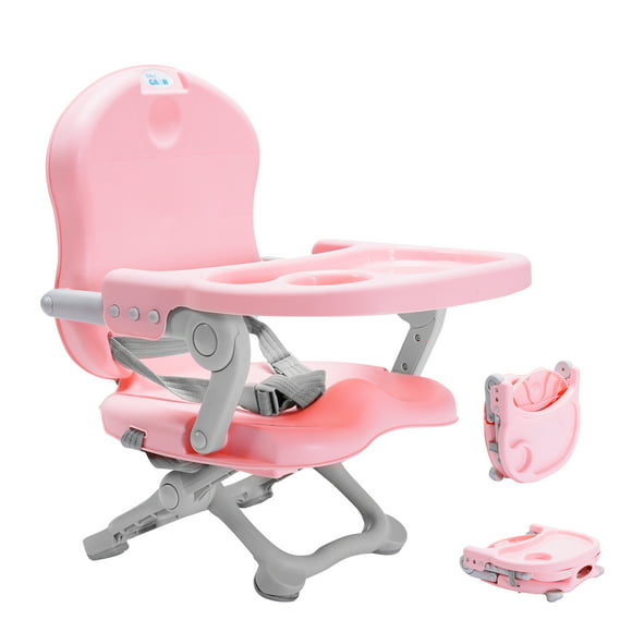 silla periquera de bebe portátil plegable con altura regulable con charola para comer rosa baby gaon booster