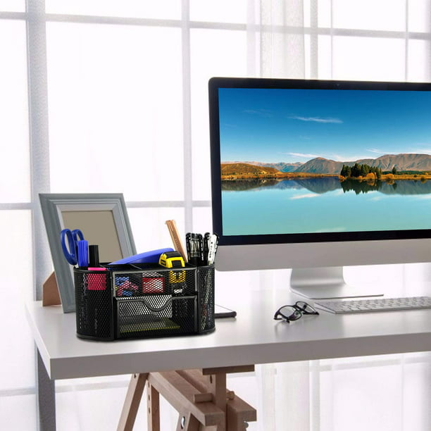 Organizador de escritorio y accesorios de escritorio con 2 cajones,  organizador de maquillaje de plástico, soporte para bolígrafos para  escritorio