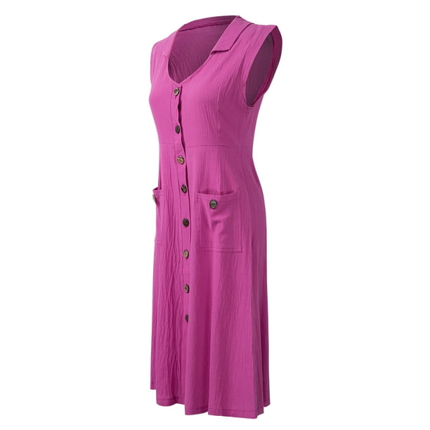 Vestido de lino de algodón de verano para mujer Vestido sin mangas de  bolsillo con cuello en V Abanopi Vestido de lino de algodón