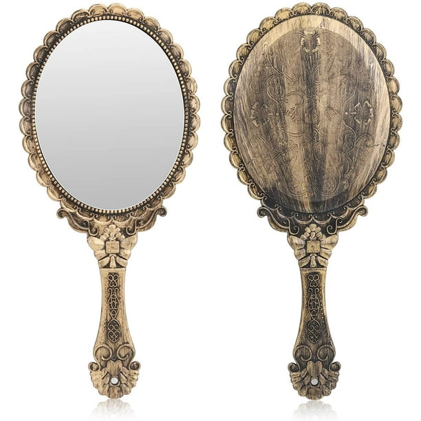 Espejo de mano vintage, pequeños espejos decorativos de mano para  maquillaje facial, flor en relieve, portátil, antiguo, viaje, espejo  cosmético personal con polvo (negro) Ofspeizc WRMH-924-2