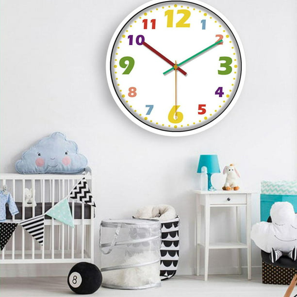 Reloj de pared para niños con mecanismo de cuarzo silencioso sin tictac,  fácil de leer y aprender a decir la hora, reloj de pared silencioso para