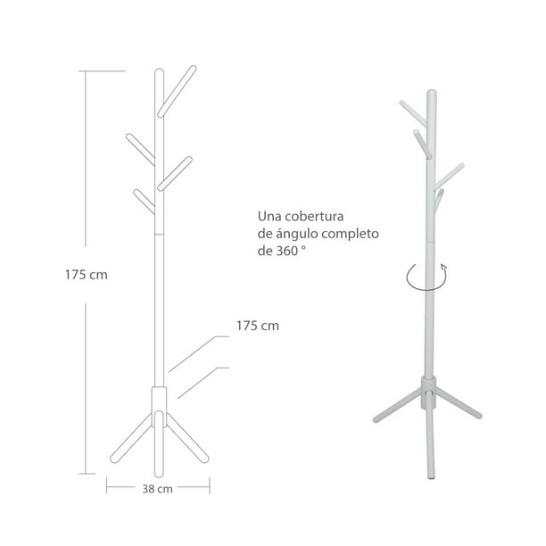 Perchero de pared Bergamo colo blanco con 4 colgadores de madera 10 x 10 x  70 cm. — MadeDesign