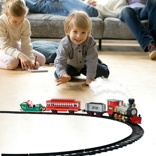 Juego de tren eléctrico para niños, juguetes de tren a batería que incluyen  motor de locomotora, 3 autos y 10 pistas, juego de tren de juguete clásico
