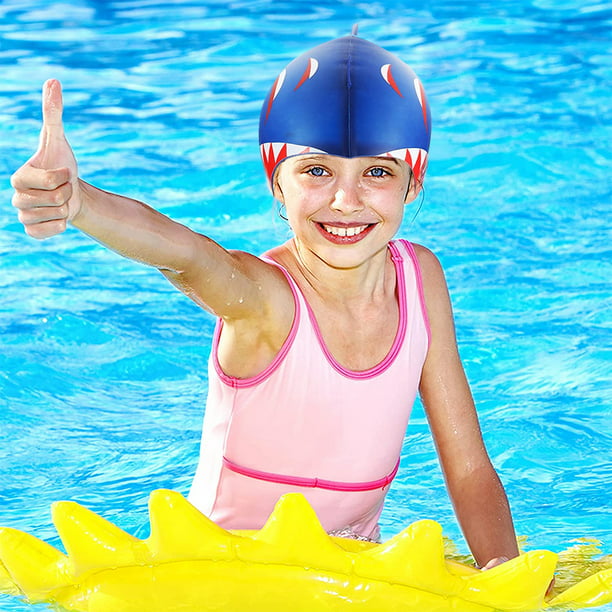  3 gorras de natación para niños y niñas, gorro de natación de  tela para niños y niñas, sombreros de natación para cabello largo para  piscina y playa : Deportes y Actividades
