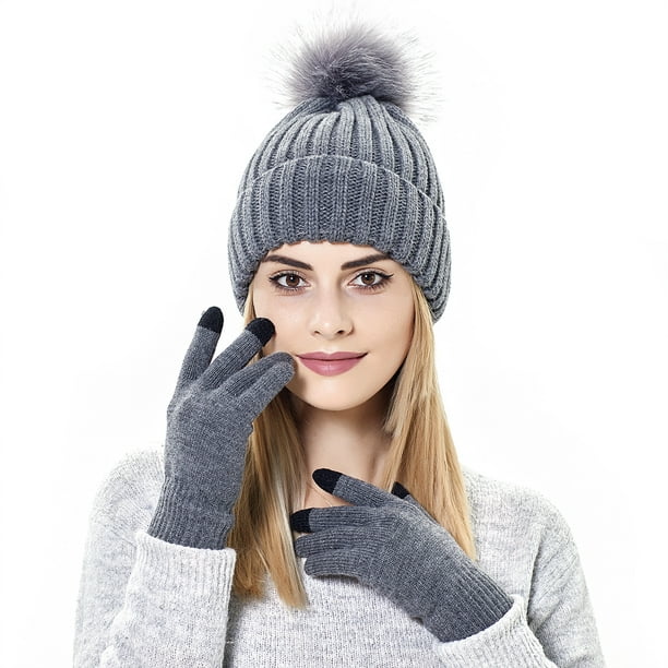 Guantes de punto de invierno para mujer, fresa, pantalla táctil, guantes de  dedo completo, gruesos, cálidos, guantes de esquí de invierno, guantes de