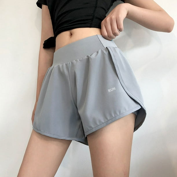 Pantalones cortos deportivos de cintura alta para mujer, Shorts de
