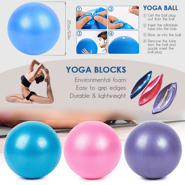 Pelota de pilates suave, pequeña pelota de ejercicio de 23 a 9.8 in, mini  pelota de gimnasio con pajita inflable, adecuada para pilates, yoga