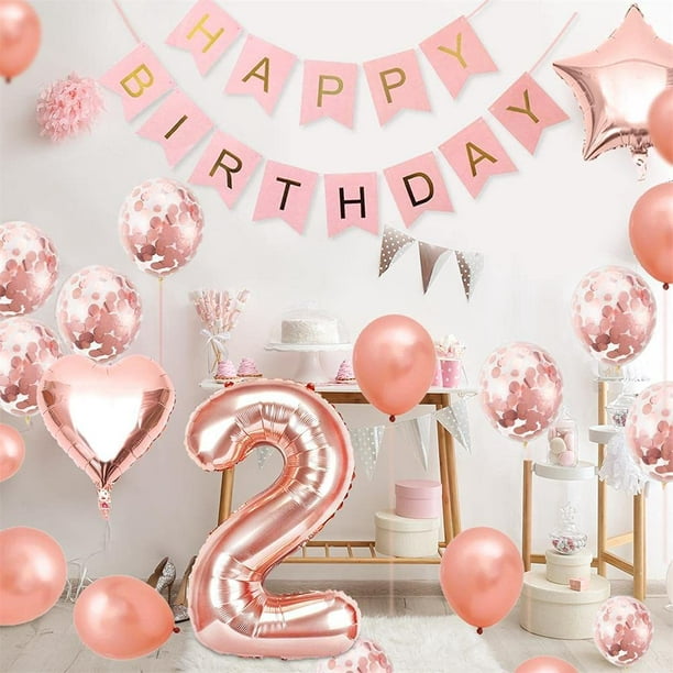 2 globos cumpleaños niña, globo oro rosa 2, globos cumpleaños oro