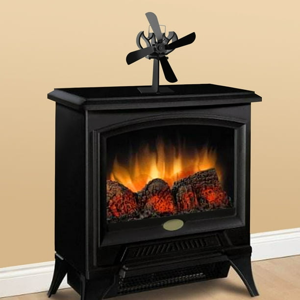 Ventilador de estufa de leña, ventilador de estufa de calor de 4 aspas para  leña/chimenea/quemador de troncos, circulación eficiente de aire caliente