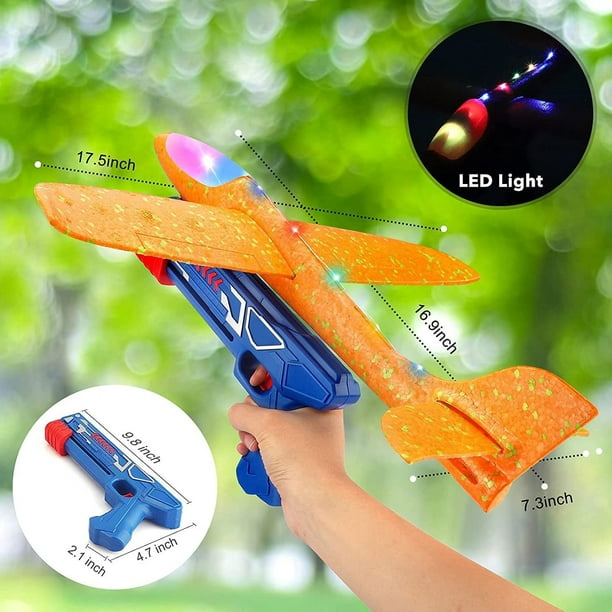  Paquete de 3 aviones de juguete con lanzador: 2 modos de vuelo,  juguetes de avión de espuma para niños de 8 a 12 años, juguetes voladores  al aire libre para niños
