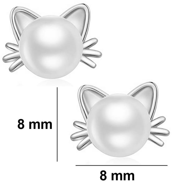 Pendientes de gato Pendientes de perlas de agua dulce Pendientes de tuerca  de plata esterlina para r Adepaton 221862-1