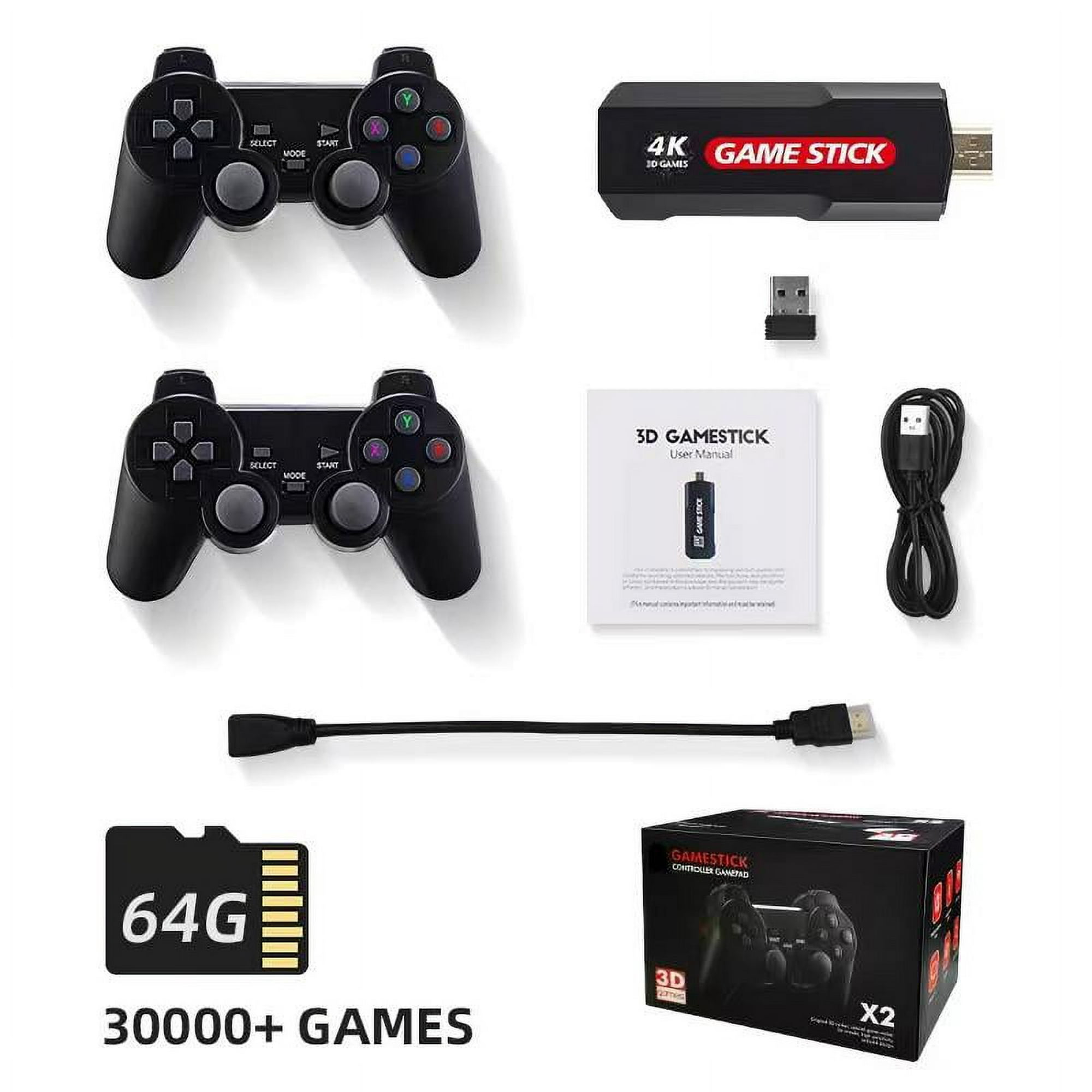 GD10 Retro Video Game Stick, consola de juegos de TV HDMI 4K con 64GB  30000+ juegos, 2.4G inalámbrico de doble gamepad, consola de juegos arcade  para